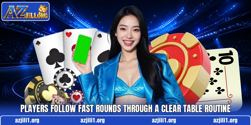 Players follow fast rounds through a clear table routine