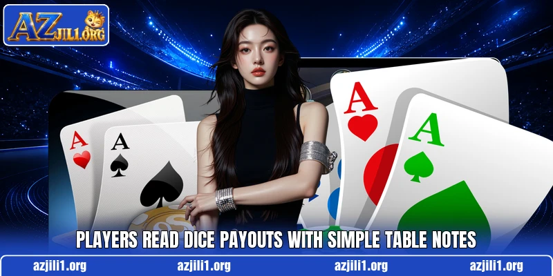 Players read dice payouts with simple table notes